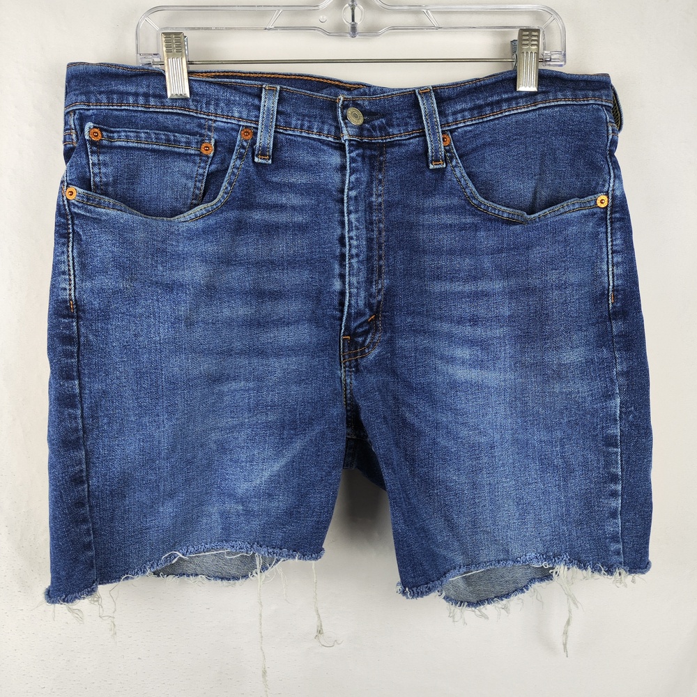Levis 514 Shorts Mens 36 Blue Denim Cutoff Distressed Stretch Bermuda Casual